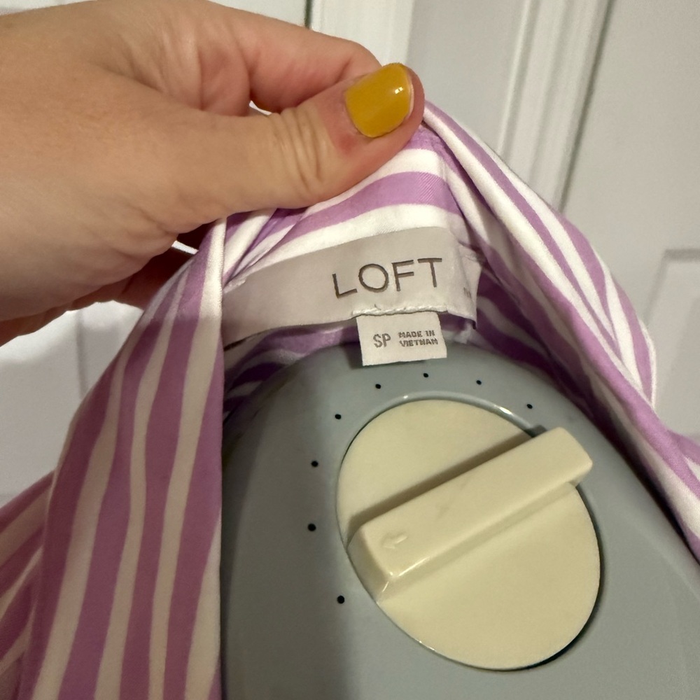 Loft purple stripe button down dress - Picture 3 of 3